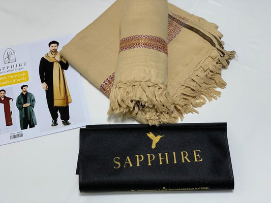 "Sapphire Men's Winter Shawl – Camel Wool Blend with Traditional Border and Tassels"