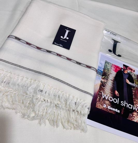 "J. Men’s Wool Shawl – Classic Off-White Premium Winter Shawl for Gents"