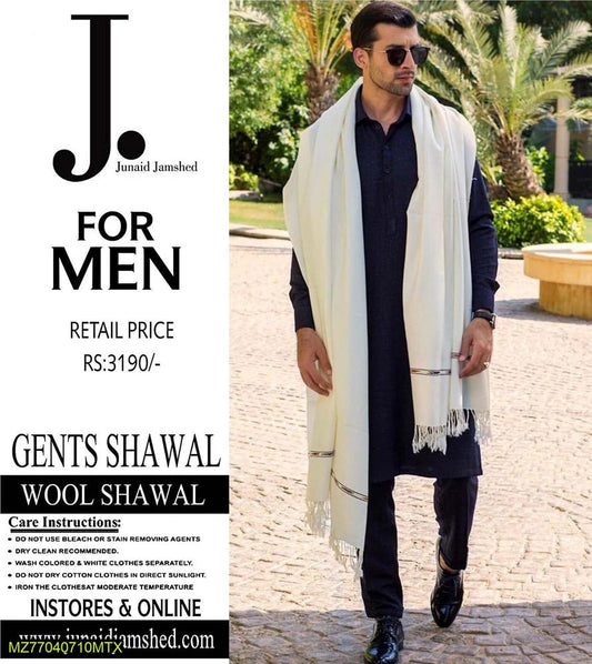 "J. Men’s Wool Shawl – Classic Off-White Premium Winter Shawl for Gents"
